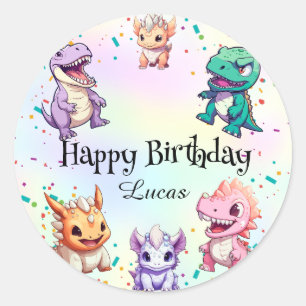 Sticker Rond Dinosaure coloré mignon anniversaire de enfant de