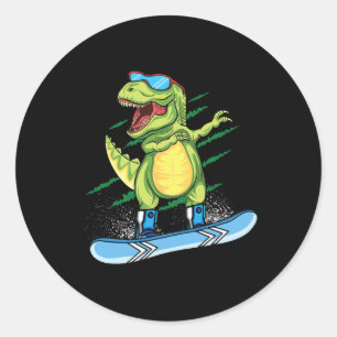 Sticker Rond Dinosaure cool faisant du snowboard Ski Dabbing T 