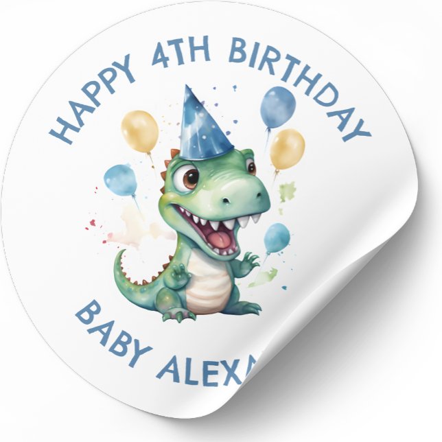 Sticker Rond Dinosaure d'anniversaire personnalisé (Créateur téléchargé)