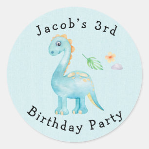 Sticker Rond Dinosaure d'aquarelle verte et bleue
