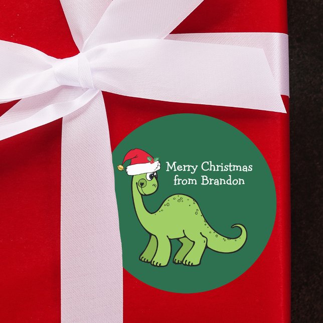 Sticker Rond Dinosaure de Noël mignon à Santa Hat Custom Kids (Créateur téléchargé)