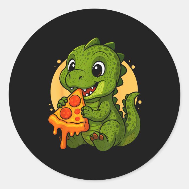Sticker Rond Dinosaure drôle mangeant Zza Graphique Garçons Fil (Devant)