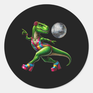 Sticker Rond Dinosaure drôle qui danse1 