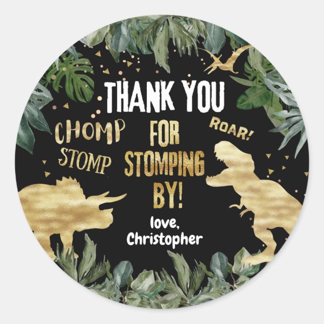 Sticker Rond Dinosaure Favoriser Le Merci Stomping Par (Devant)