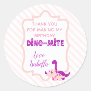 Sticker Rond Dinosaure Féminin Rose Dino Mite Merci
