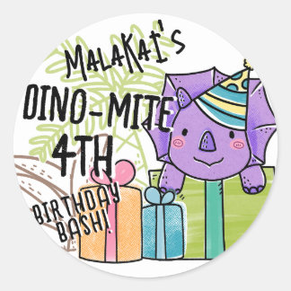 Sticker Rond Dinosaure fête d'anniversaire de Dino-Mite