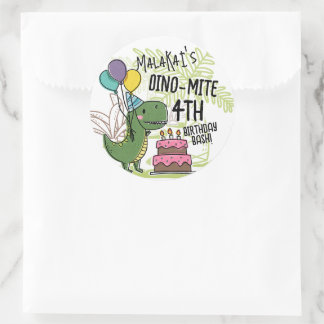 Sticker Rond Dinosaure fête d'anniversaire de Dino-Mite