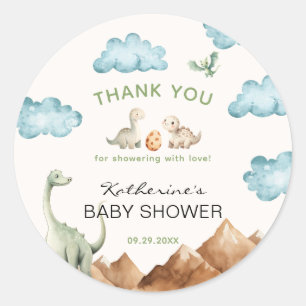Sticker Rond Dinosaure Hatching Bientôt Baby shower Merci