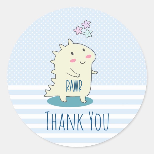 Sticker Rond Dinosaure Jaune mignonne avec Merci des étoiles jo (Devant)
