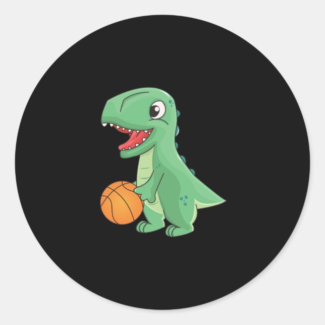 Sticker Rond Dinosaure Jouant Au Basket-Ball (Devant)
