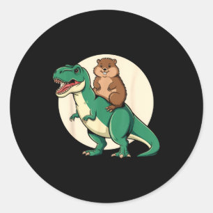 Sticker Rond Dinosaure marmotte T-rex humour drôle animal sol