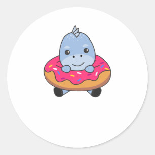 Sticker Rond Dinosaure Mignonne Animaux Drôle En Rose Donut