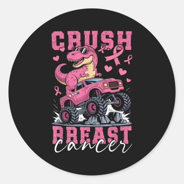 Sticker Rond Dinosaure Monster Camion Pink Ribbon Crush Breast  (Devant)