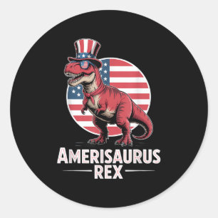 Sticker Rond Dinosaure patriotique 4 juillet Amerisaurus Rex