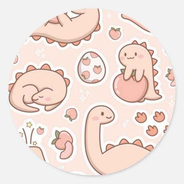 Sticker Rond Dinosaure pêche (Devant)