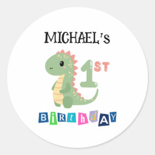 Sticker Rond Dinosaure personnalisé 1er anniversaire