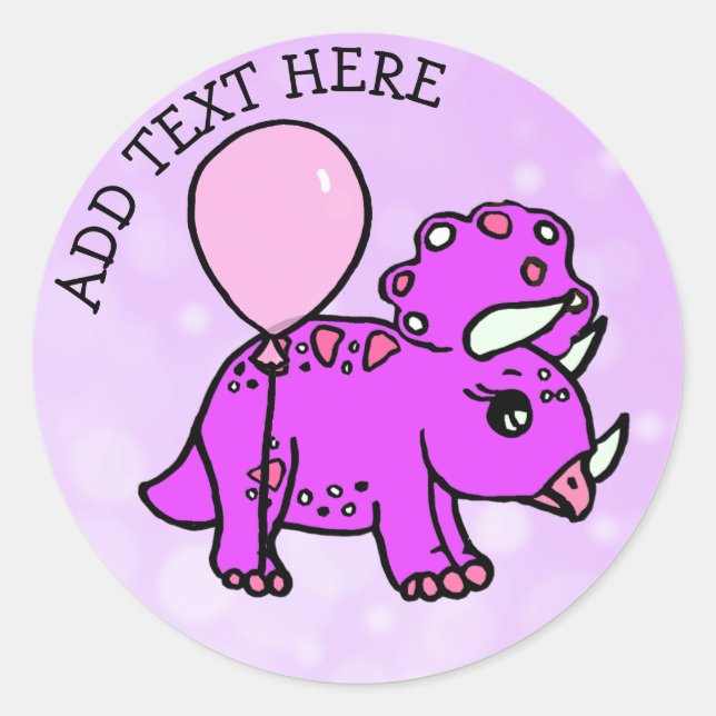 Sticker Rond Dinosaure personnalisé violet et rose (Devant)