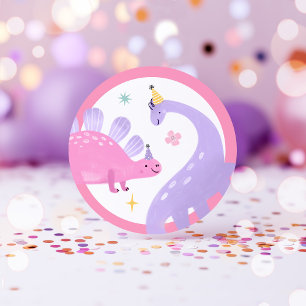 Sticker Rond Dinosaure rose Fête d'anniversaire Faveurs