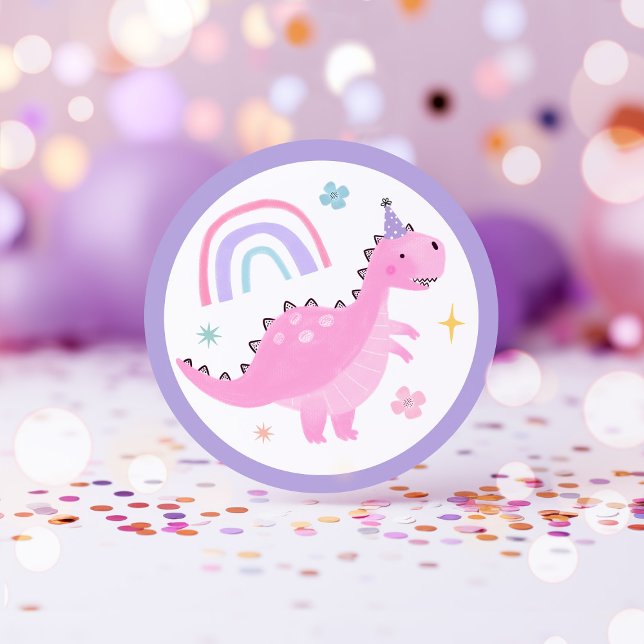 Sticker Rond Dinosaure rose Fête d'anniversaire Faveurs (Créateur téléchargé)