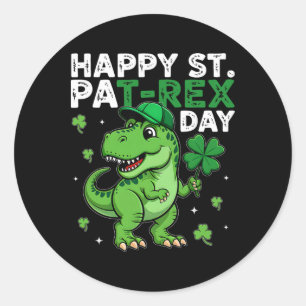 Sticker Rond Dinosaure Saint-Patrick Chanceux Shamrock Irlandai