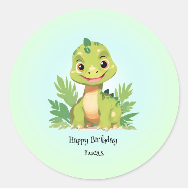Sticker Rond Dinosaure sauvage zoo de la jungle Anniversaire ga (Devant)