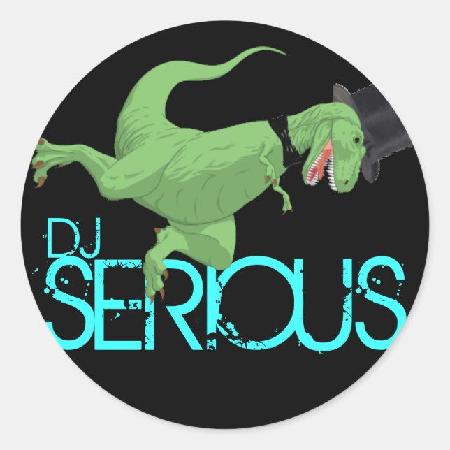 Sticker Rond dinosaure, SÉRIEUX, DJ (Devant)
