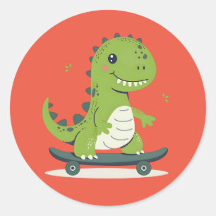 Sticker Rond Dinosaure Skateboard