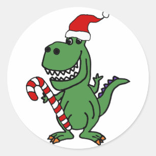 Sticker Rond Dinosaure T-rex mignon à Santa Hat avec Sucre de c