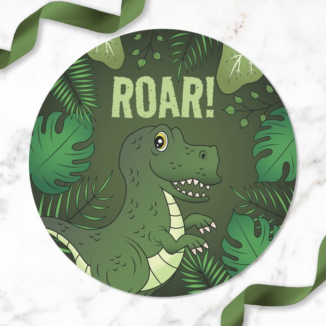Sticker Rond Dinosaure T-rex Vert Avec Texte Roar (Créateur téléchargé)