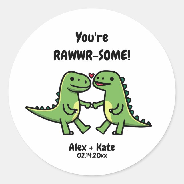 Sticker Rond Dinosaure Valentines (Devant)