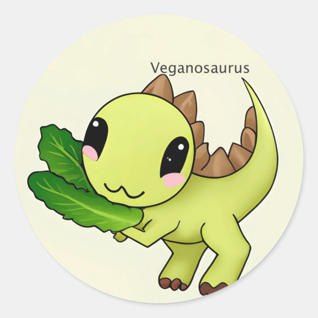 Sticker Rond Dinosaure végétalien mignon (Devant)