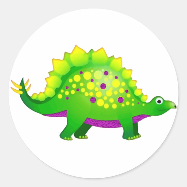 Sticker Rond Dinosaure vert et violet (Devant)