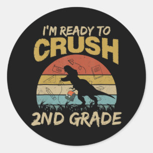 Sticker Rond Dinosaure vintage Je suis prêt à écraser la 2e ann