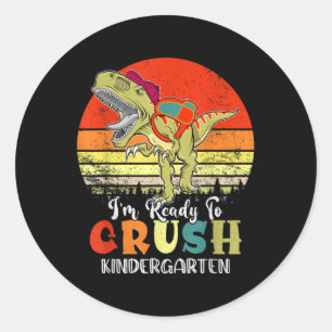 Sticker Rond Dinosaure Vintage Prêt à Ecraser le Cartable de Ma