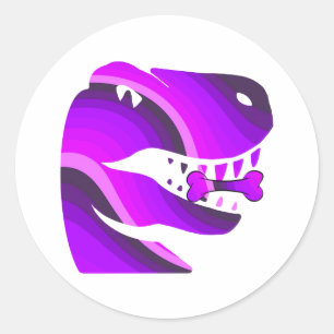 Sticker Rond Dinosaure violette Fille T-Rex fête d'anniversaire