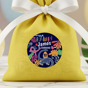 Sticker Rond Dinosaures amusants, gras et colorés Feuilles de l