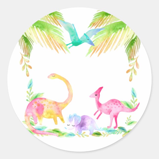 Sticker Rond Dinosaures avec plantes et arbres (Devant)