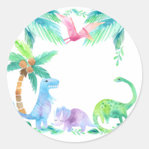 Sticker Rond Dinosaures avec plantes et arbres