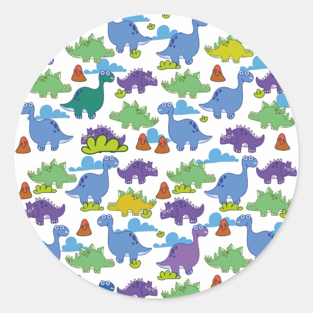 Sticker Rond Dinosaures de dessin animé mignons (Devant)