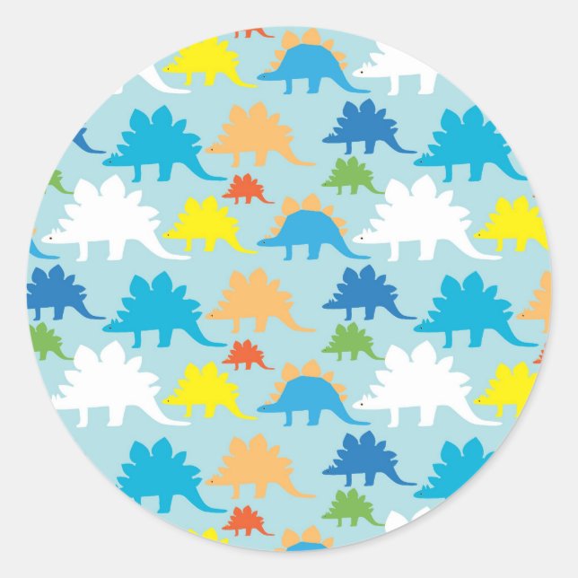 Sticker Rond Dinosaures Dinosaures Rouge Bleu Orange Jaune (Devant)