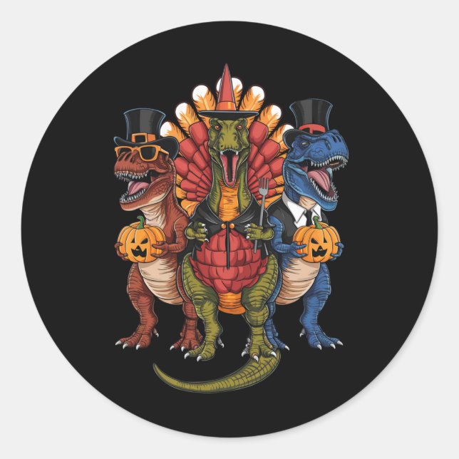 Sticker Rond Dinosaures du Bon thanksgiving T-Rex TRexdonnant (Devant)
