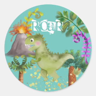Sticker Rond Dinosaures fête d'anniversaire 🥳