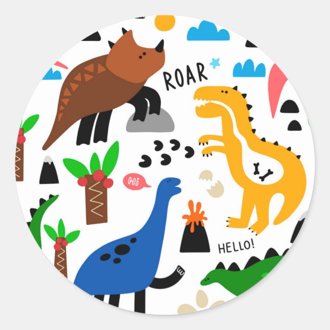 Sticker Rond Dinosaures motif transparent (Devant)