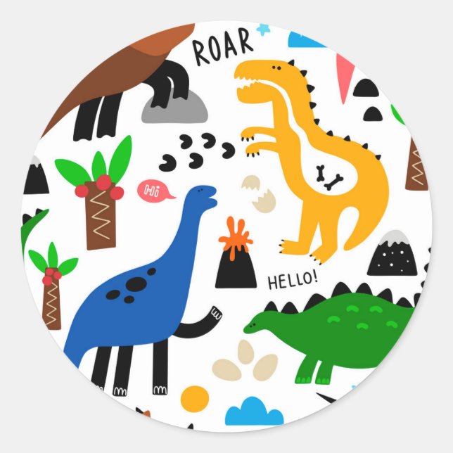 Sticker Rond Dinosaures motif transparent (Devant)