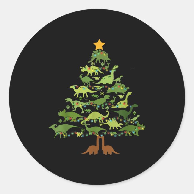 Sticker Rond Dinosaurs Christmas Kids Christmas Tree Funny Love (Devant)