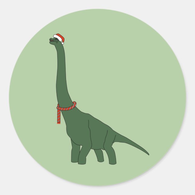 Sticker Rond dinosaurus à long cou vert de Noël illusima (Devant)