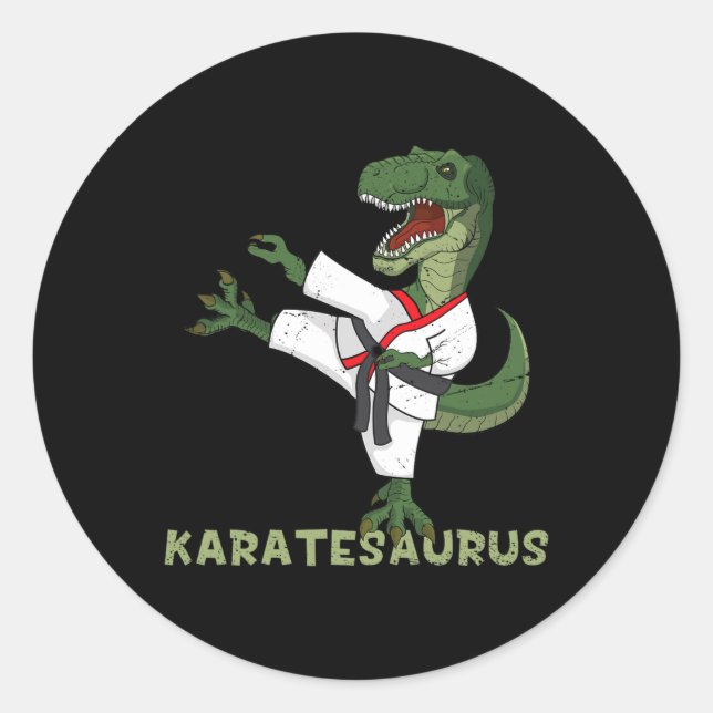 Sticker Rond Dinosaurus Karaté Funny Karatesaurus T-rex Graphiq (Devant)