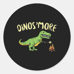 Sticker Rond Dinosmore Drôle Dino Smore Camping Camp Dinosaur C