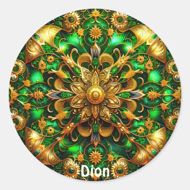 Sticker Rond DION ~ Vert brillant et Noël or ~ (Devant)