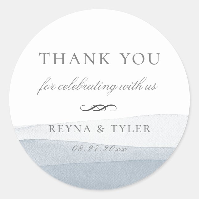 Sticker Rond Dip Dye Blue Aquarelle Mariage Faveur (Devant)